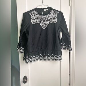 LOFT Embroidered 3/4 sleeve blouse